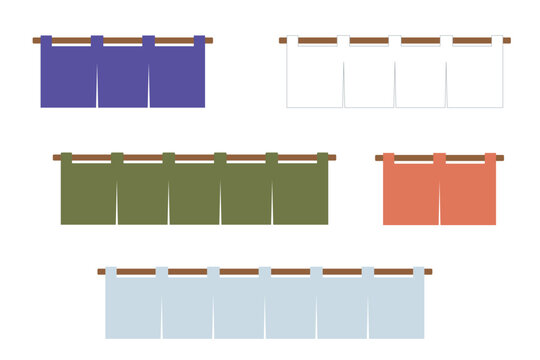 屋号・店名を入れられる和風のれんフラットイラストセット カラーバリエーション5種 / Japanese noren curtain flat illustration set with text space, 5 colors