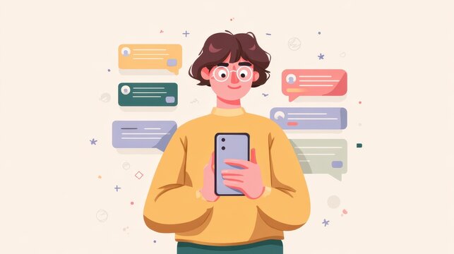 person switching between conversations on smartphone