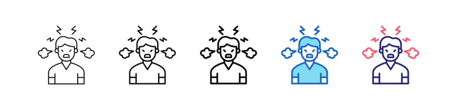 Anger Icon In 5 Different Styles Set Collection.   
