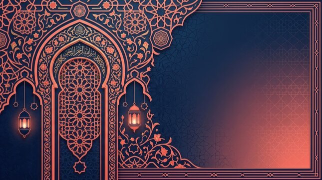 Islamic background featuring coral pink and navy blue contrast style