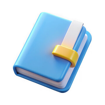 A blue notebook with a yellow elastic closure isolated on transparent background