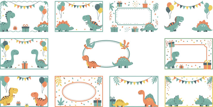Dinosaur themed frames and borders for kids illustrations