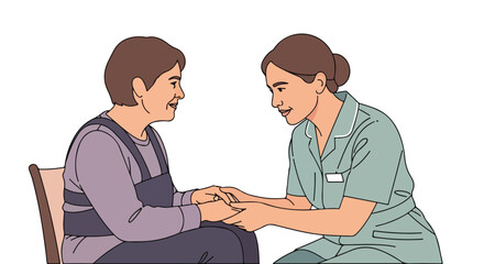 Obraz premium A healthcare professional holds the hands of an elderly woman with kindness