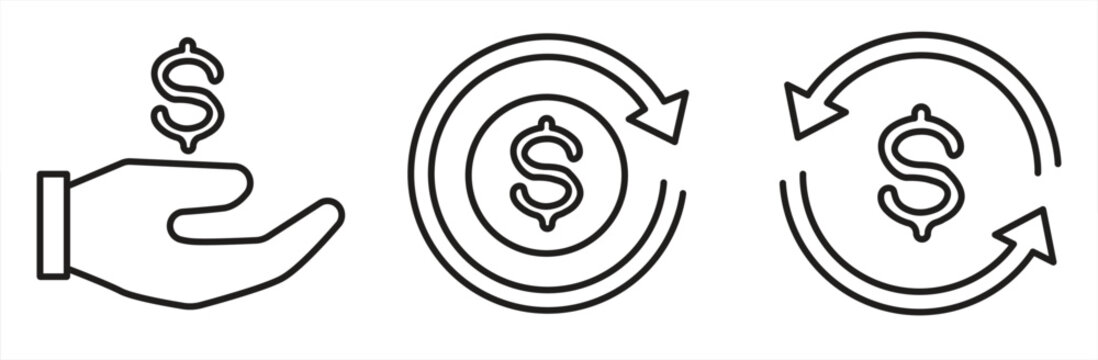 Cashback line icon set, refund icon, money back, editable outline, isolated on white background, vector illustration.

