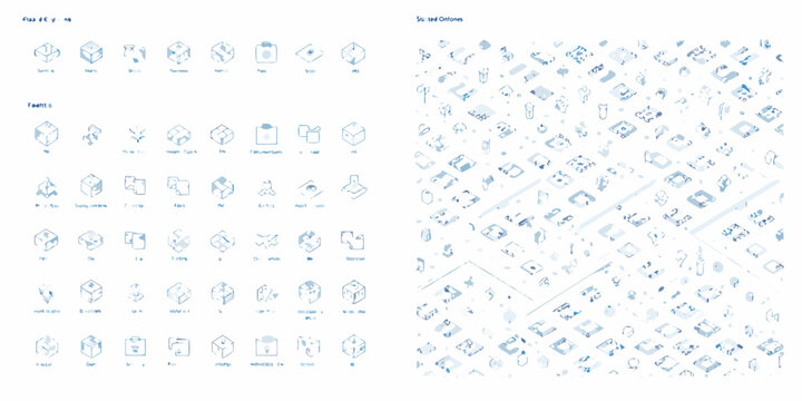 Isometric icon set collection with various industry related symbols on a white background high quality