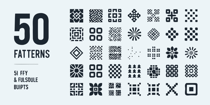 Collection of fifty geometric patterns vector illustration on a light gray background high quality professional