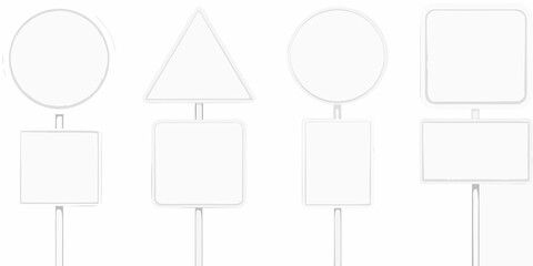 Minimalist road signs with circular triangular and rectangular shapes on white background high quality professional © Bithi