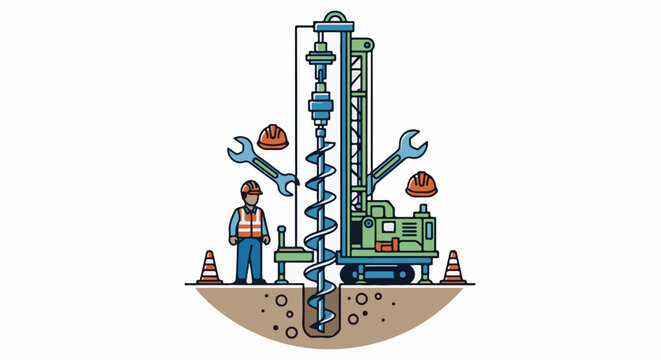 Construction worker using drilling machine for excavation