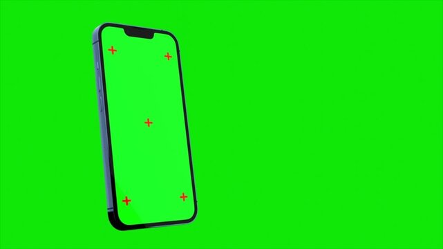 Smartphone mockup with green screen, Chroma key mobile display, 4k isolated device, modern phone frame, app presentation template, clean background, digital screen replacement