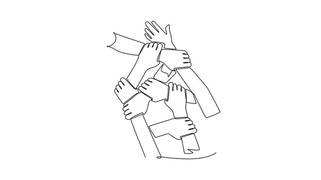 inclusion idea as a symbol of diverse people uniting together and strength. Diverse multicultural cooperation concept. Single line draw design. Full length animation illustration. High quality 4k foot
