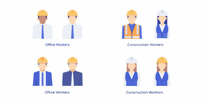 vector illustration of office and construction workers flat style