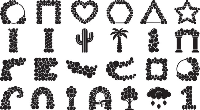 Balloon Arch and Column Event Decoration Outline Icon Set Wedding Birthday Party Vector Collection