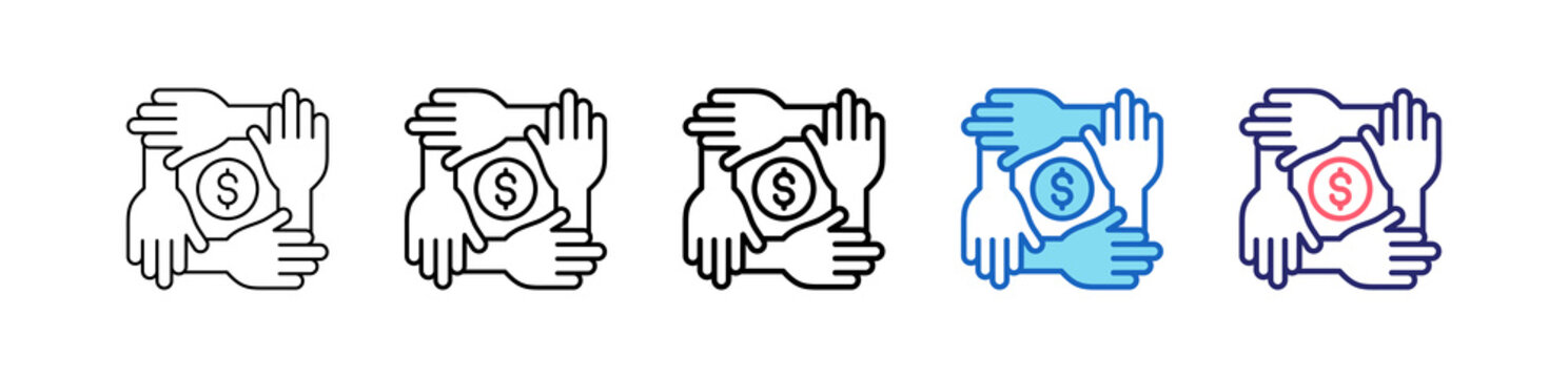 Fundraising Icon In 5 Different Styles Set Collection.   