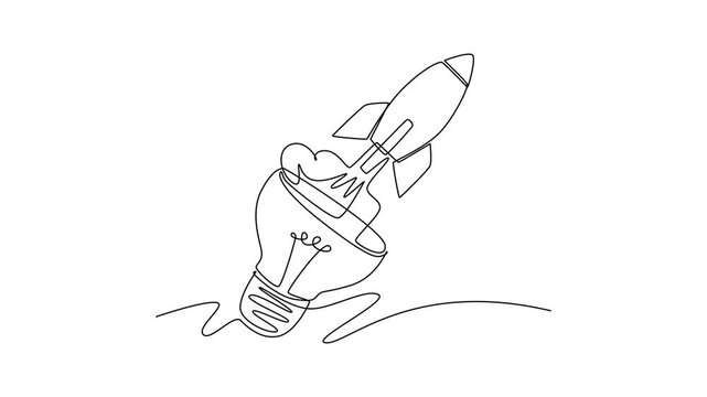 Innovation, business startup, breakthrough idea. Career growth concept. Single line draw design. Full length animation illustration. High quality 4k footage
