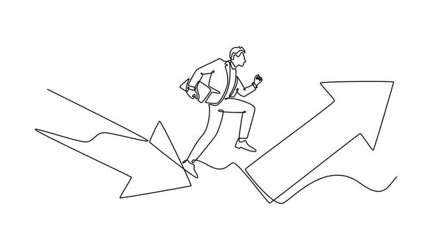 serious businessman run development career growth. Career growth concept. Single line draw design. Full length animation illustration. High quality 4k footage