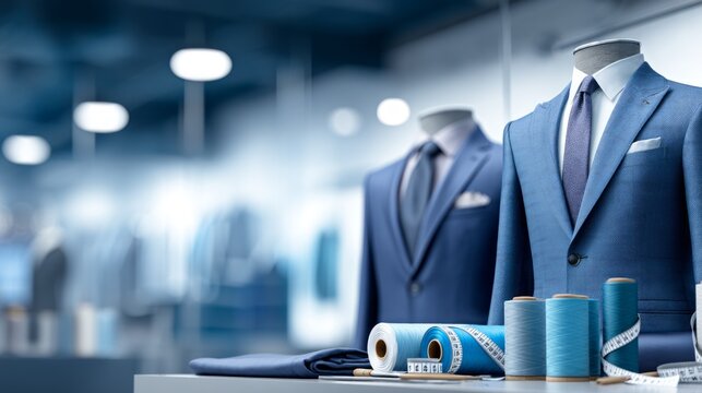 Tailoring Studio with Bespoke Suits on Display in Modern Setting