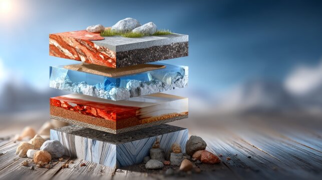 Layered Geological Core Samples with Various Natural Elements