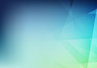 Obraz premium Abstract geometric background featuring blue and green triangular shapes with smooth gradient and soft light for modern business design. 