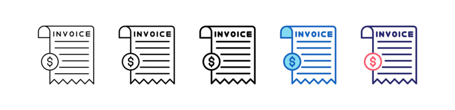 Invoice Icon In 5 Different Styles Set Collection.   