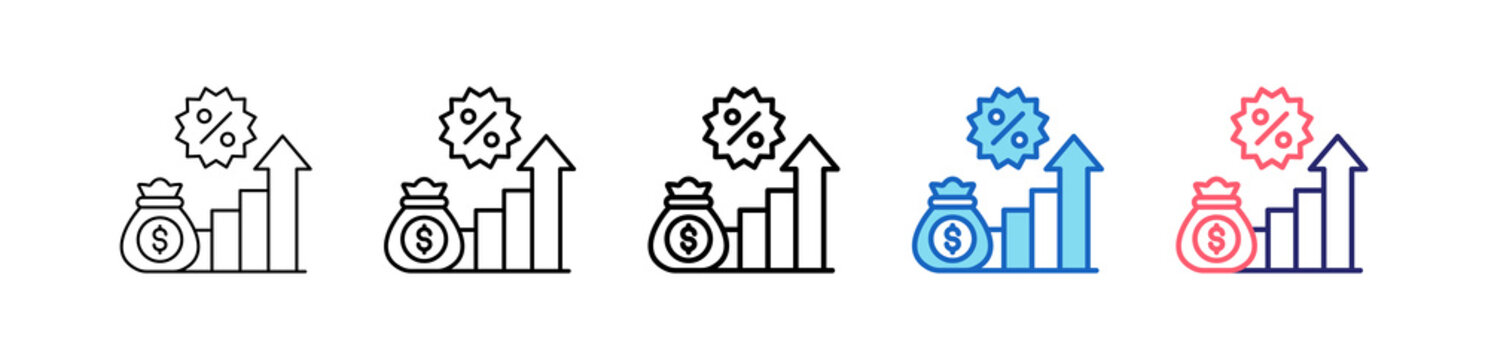 Interest Rate Icon In 5 Different Styles Set Collection.   