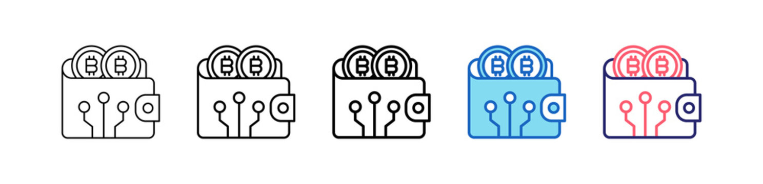 Crypto Wallet Icon In 5 Different Styles Set Collection.   