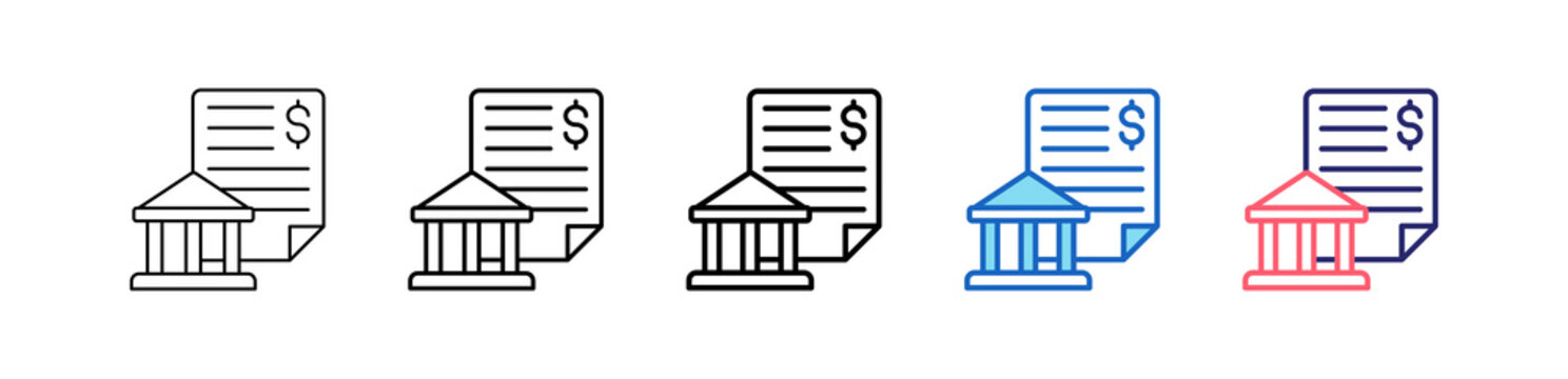 Bank Statement Icon In 5 Different Styles Set Collection.   