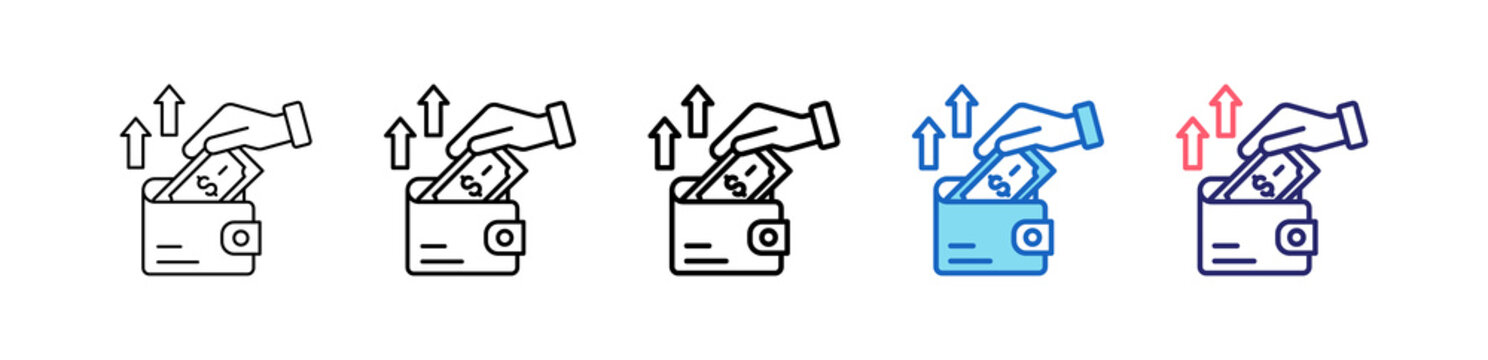 Spending Money Icon In 5 Different Styles Set Collection.   