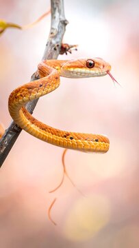 Orange snake on a branch sideways.