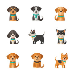 Obraz premium Cute Cartoon Dog Breeds Collection - Flat Vector Illustrations