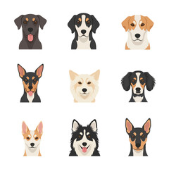 Fototapeta premium Diverse Dog Breeds Collection: Cartoon Portraits of Canine Companions