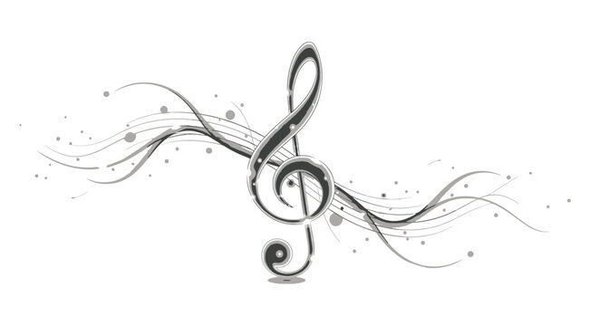 Elegant Treble Clef with Swirling Musical Notes and Particles