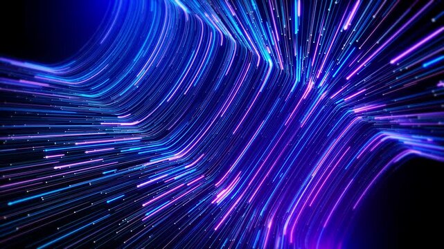 Abstract fluid effect Neon lines lines, glowing trails geometric particles background Data flow, Optical fiber Explosion particles,