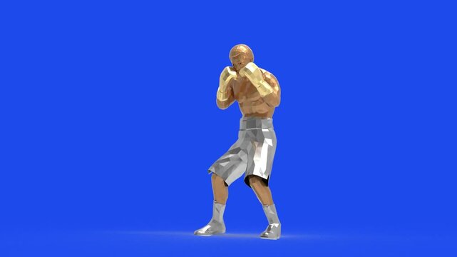 3D Animation Golden Silver Boxer Fighting and Punching, Boxing Motion, Sport VFX Overlay, Loop, Blue Screen Chromakey