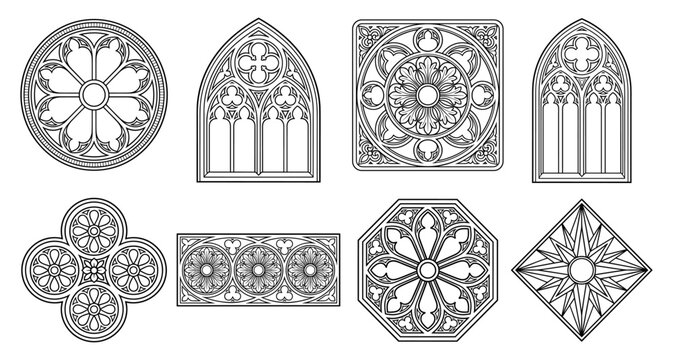 Medieval gothic window and stained glass rosette