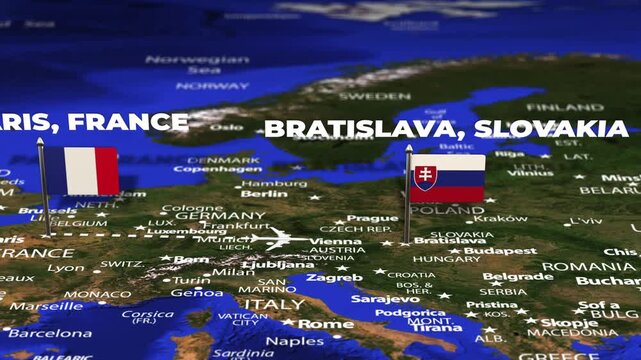 Flight From Paris FRANCE to Bratislava SLOVAKIA with flag pins
