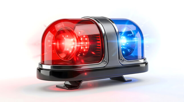 Emergency vehicle siren with red and blue flashing lights on a white background