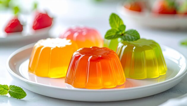 Colorful Jelly Dessert on Plate with Glossy Texture