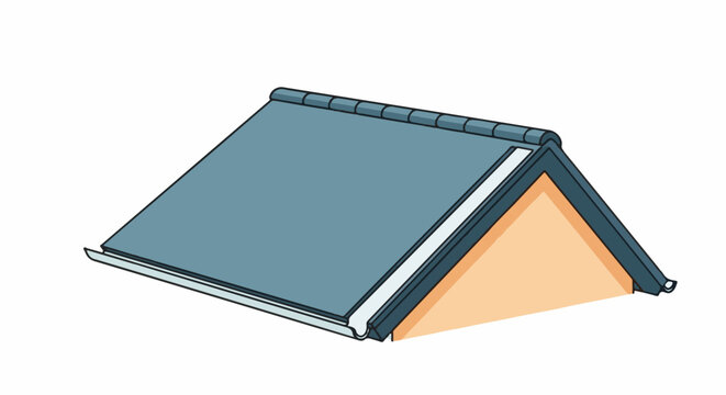 Illustration of a triangular rooftop with blue tiles and beige wall