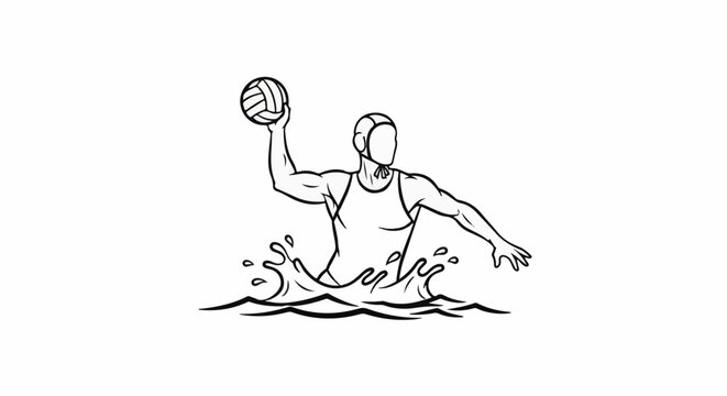 Line art of a water polo player in action, throwing a ball