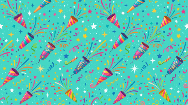 Vibrant alevidhanu party scene with colorful fireworks and confetti exploding