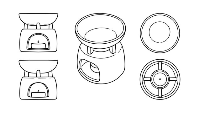 Ceramic Essential Oil Burner Diffuser Collection Displaying Multiple Angles In Minimalist Doodle Line Art