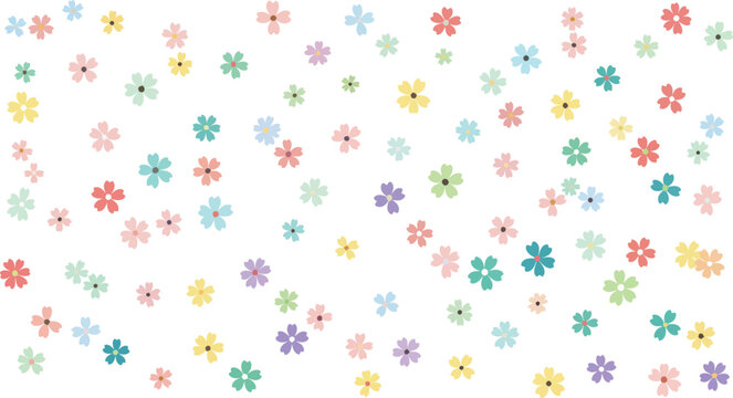 Colorful floral pattern with small flowers on white background