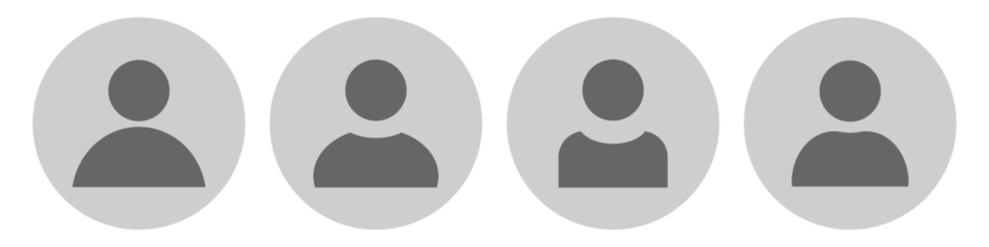 Set of four round placeholder headshot avatar, user profile vector icons