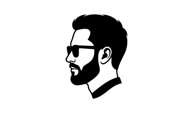 Black silhouette of bearded man with glasses in profile side view minimalist vector illustration isolated on white