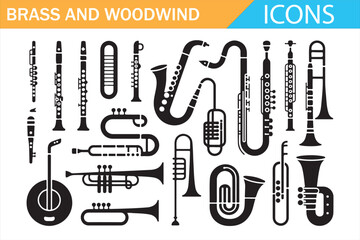 Fototapeta premium Band Instrument Outline Icons for Concert Poster Design