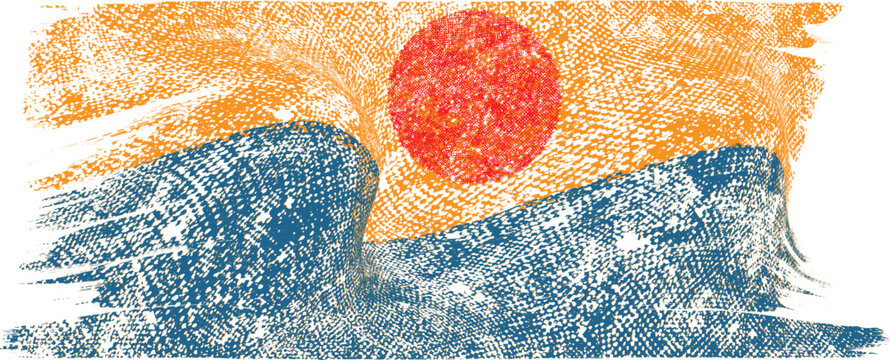 Ocean wave background in sunset with blue brush texture, summer sea banner ideal for surfing with copy space, artistic grunge design. Golden hour . Vector