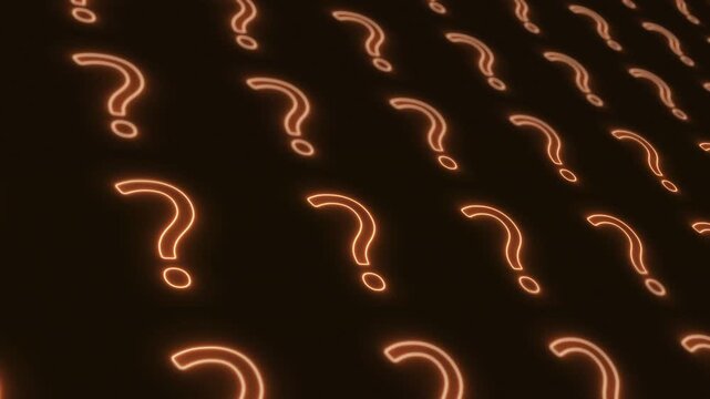Animated orange neon question marks, question marks sign, 4K seamless loop