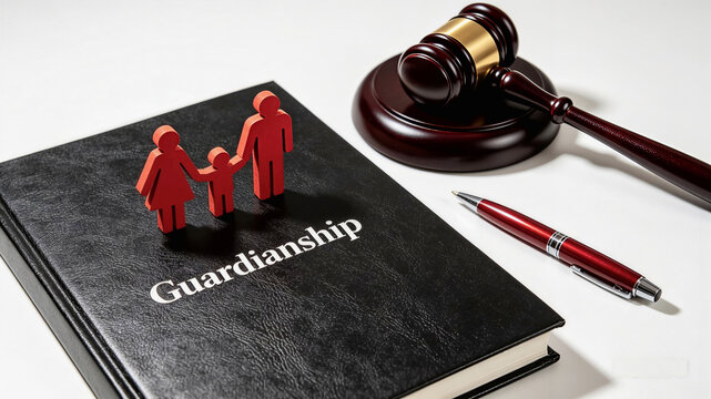 Legal Guardianship Concept with Family Figures, Gavel, and Law Book