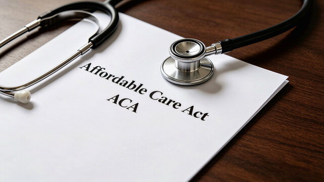 Affordable Care Act (ACA) Document with Stethoscope on Wooden Table