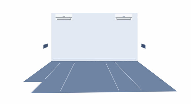 Minimalist interior with two air conditioners and a parking lot layout
